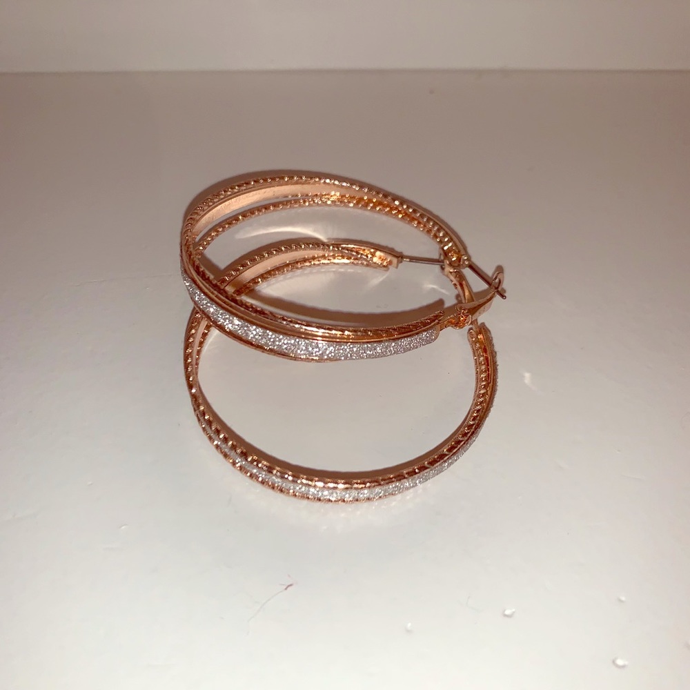 Gold Rimmed Rhinestone Hoop Earrings